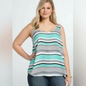 TORRID 0 (LARGE, 12) Striped Sleeveless Top - Teal, Gray, Black, White